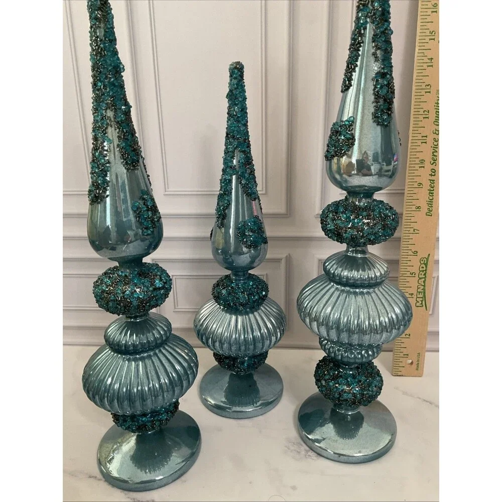 Set of 3 Glass Finials Christmas Decor- Blue.beautiful !